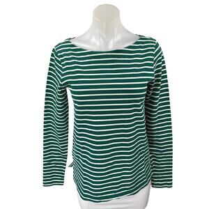 J.Crew Womens Green White Striped Knit Long Sleeve Crew Neck Sweater Top Size XS